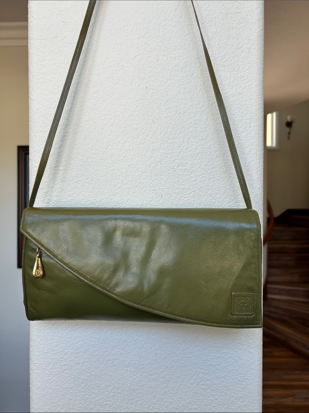 Anne Klein for Calderon -  Olive Green Leather Shoulder Bag